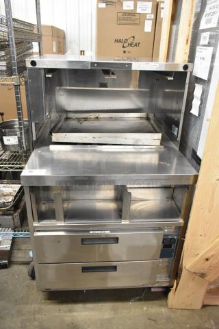 2017 Duke DPC-32-120-DRW-DR-LM stainless steel commercial prep table, 120V, 1 Phase, dual drawers, used condition.
