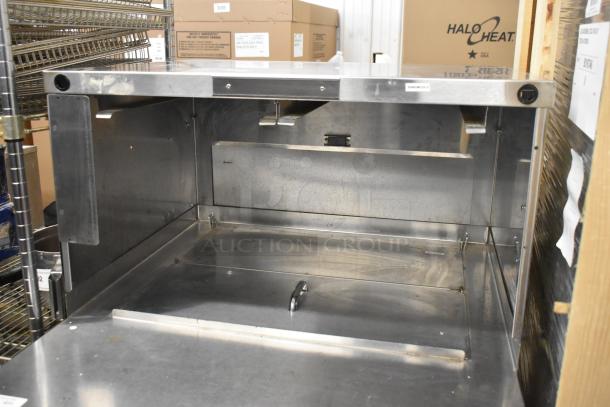 2017 Duke DPC-32-120-DRW-DR-LM stainless steel commercial prep table, 120 volts, 1 phase, slight wear, dual drawer design.