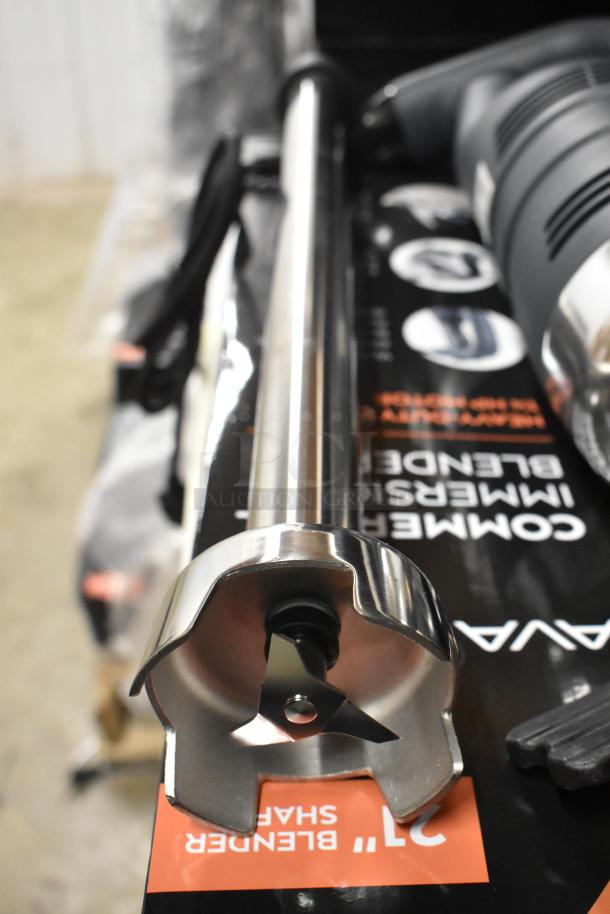 21" AvaMix 928IBHD21 immersion blender, brand new, visible blade, includes box with specs. 1 1/4 hp, 120V, variable speed.