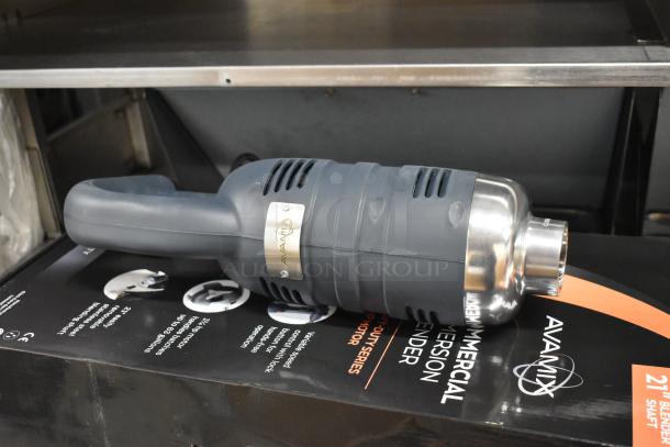 Brand new AvaMix 928IBHD21 21" heavy-duty immersion blender, 1 1/4 hp, 120V, on branded box, minor scratches.