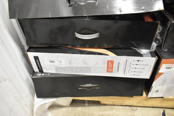 2 brand new AvaMix 21" heavy-duty variable speed immersion blenders, 1 1/4 hp, 120 volts. Boxes labeled "Scratch and Dent".