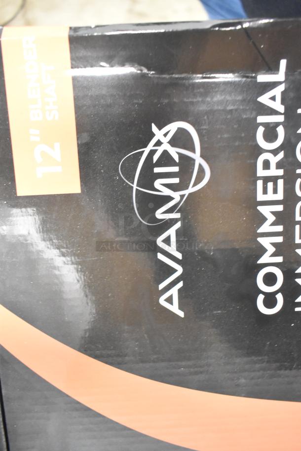 AvaMix 928IBHD12DX immersion blender box, features 12" shaft, heavy-duty, 1 1/4 hp, scratch and dent condition, 120V.