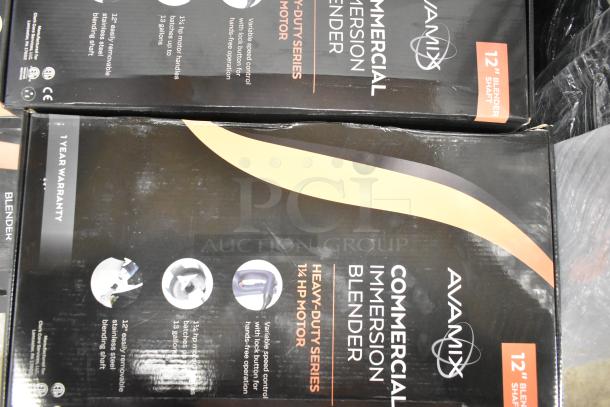 Brand new AvaMix 928IBHD12DX 12" heavy-duty immersion blender with 1 1/4 hp motor, 120V, in original packaging.