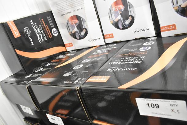 3 new AvaMix 928IBHD12DX heavy-duty immersion blenders in boxes; 12" shafts, variable speed, 1 1/4 hp, 120V.