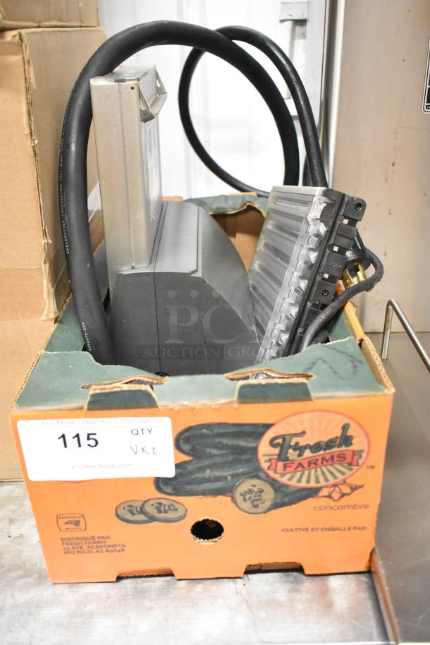 Countertop Coin Sorter in cardboard box, featuring cables and components visible. Operates on 115 volts, 1 phase.