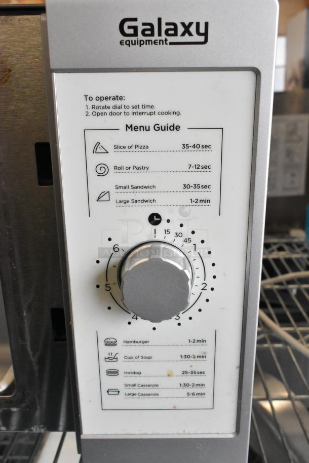 2021 Galaxy 177MW1000PD commercial countertop microwave oven, 120 volts, with menu guide and timer dial.