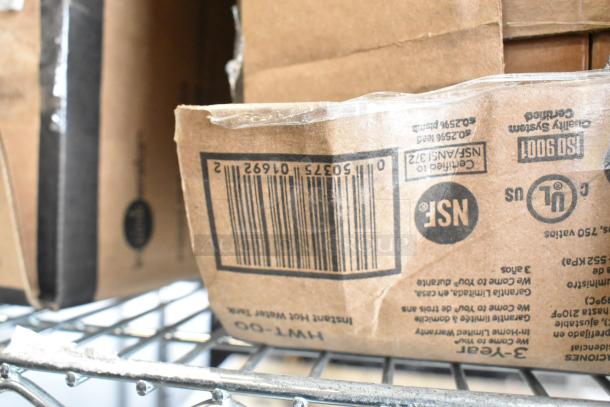 3M Subway Water Filter Cartridge Kit and Insinkerator Instant Hot Water Tanks in original boxes with NSF and UL markings.