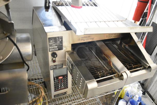 Hatco ITQ-1750-2C stainless steel conveyor toaster, dual belt, 1800 slices/hr, 208V, 1 phase, visible controls.