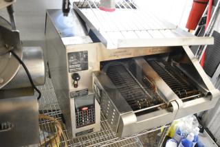 Hatco ITQ-1750-2C stainless steel conveyor toaster, dual belt, 1800 slices/hr, 208V, 1 phase, visible controls.