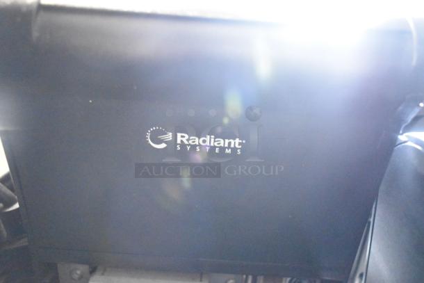 POS system with Radiant Systems branding. Includes ViewSonic monitor, 4 Epson printers, Verifone card reader.