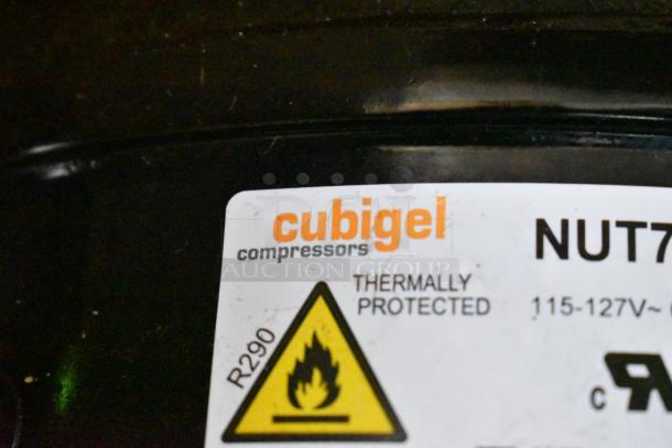 Cubigel compressor for Avantco series, labeled as thermally protected R290, compatible with multiple model series.