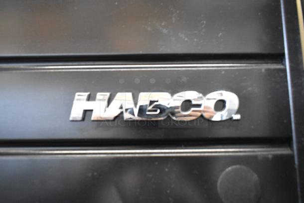 2019 Habco SE18 commercial cooler, single door, metal finish, poly-coated racks, 115V, 1 Phase. "HABCO" logo visible.