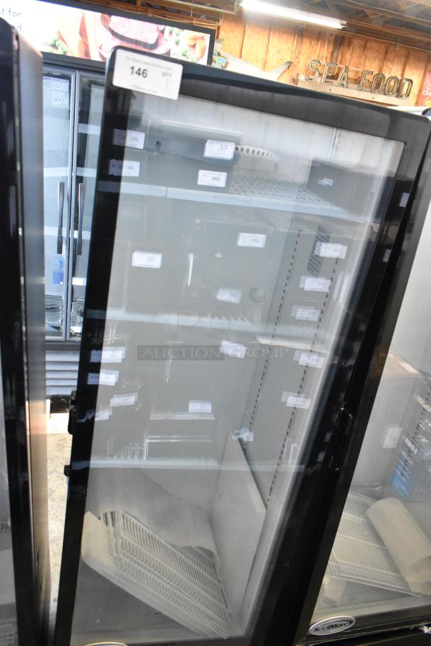 Brand new KoolMore KM-MDR-1GD-10C commercial display refrigerator, single glass door, scratch and dent, 115V, 1 phase.