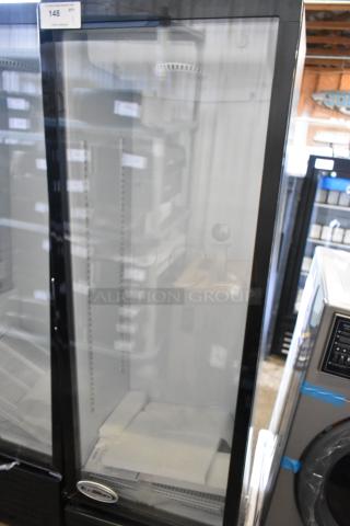 BRAND NEW SCRATCH AND DENT! KoolMore KM-MDR-1GD-10C Metal Single Door Commercial Display Merchandiser Refrigerator Cooler. 115 Volts, 1 Phase. - Item #1218562