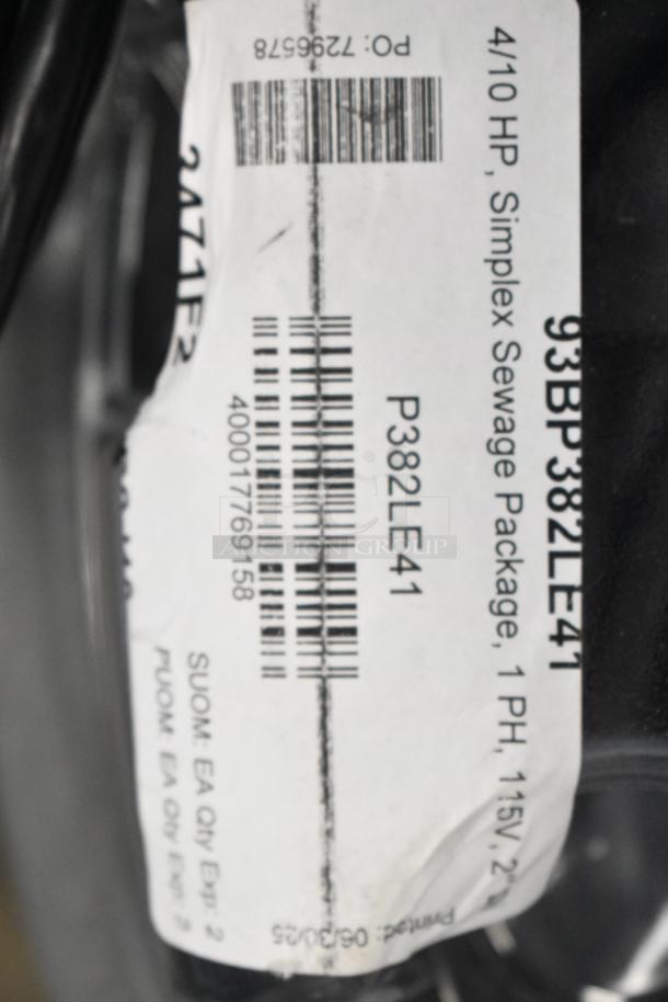 Liberty Pump PRO380-Series P382LE41, brand new with scratches and dents. 4/10 hp, 115V Simplex Sewage System.