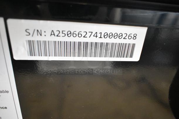 Barcode and serial number S/N: A2506627410000268 on Frigidaire FGFRF5009-B-BLACK-6COM chest freezer.