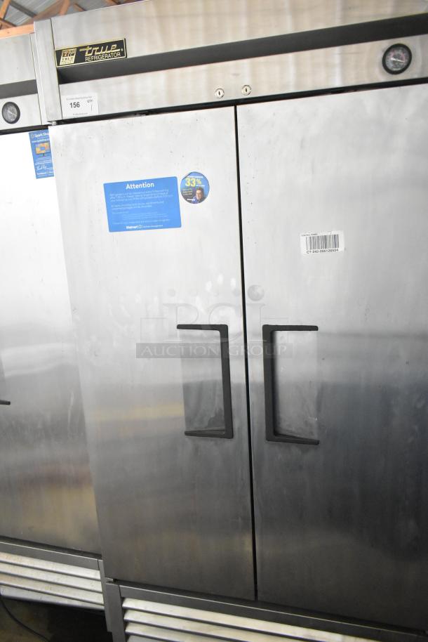 True T-35-HC stainless steel commercial 2-door reach-in cooler, with poly-coated racks and visible labels, 115V, 1 phase.