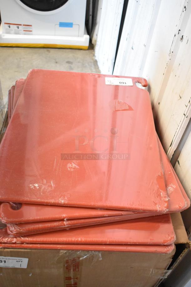 Brand new San Jamar red cutting boards, CB182412RD. Some scratch and dent. Pack of six. Still in packaging.