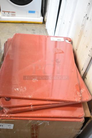Brand new San Jamar red cutting boards, CB182412RD. Some scratch and dent. Pack of six. Still in packaging.