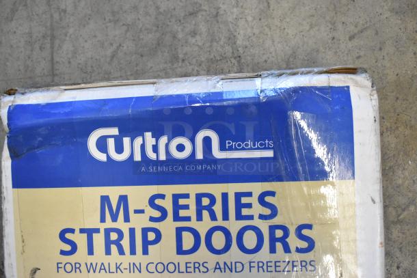 Curtron M108-PR-3480 34" x 80" Polar Reinforced Strip Door, new with scratches/dents, packaging shows brand and model details.