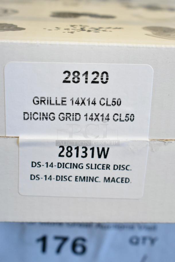 Brand new Robot Coupe 28113W 9/16" dicing kit box. Labels show model 28120 and 28131W, indicating grille and dicing disc.