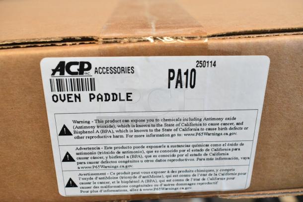 ACP PA10 Oven Paddle box with warning label about chemical exposure, including antimony trioxide and BPA. Brand new condition.