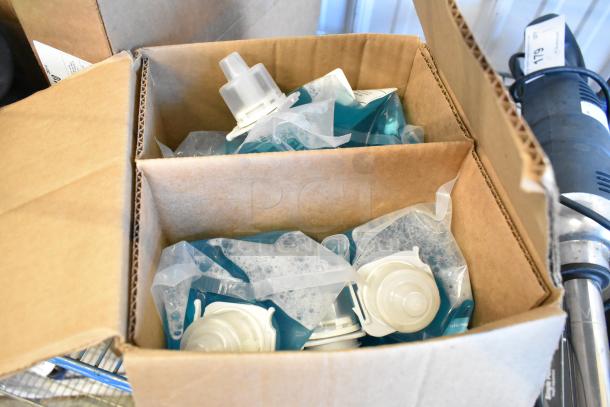 Box of Novo 147NFBSOAP foaming hand soap, brand new scratch and dent, sealed packs with dispensing caps visible.