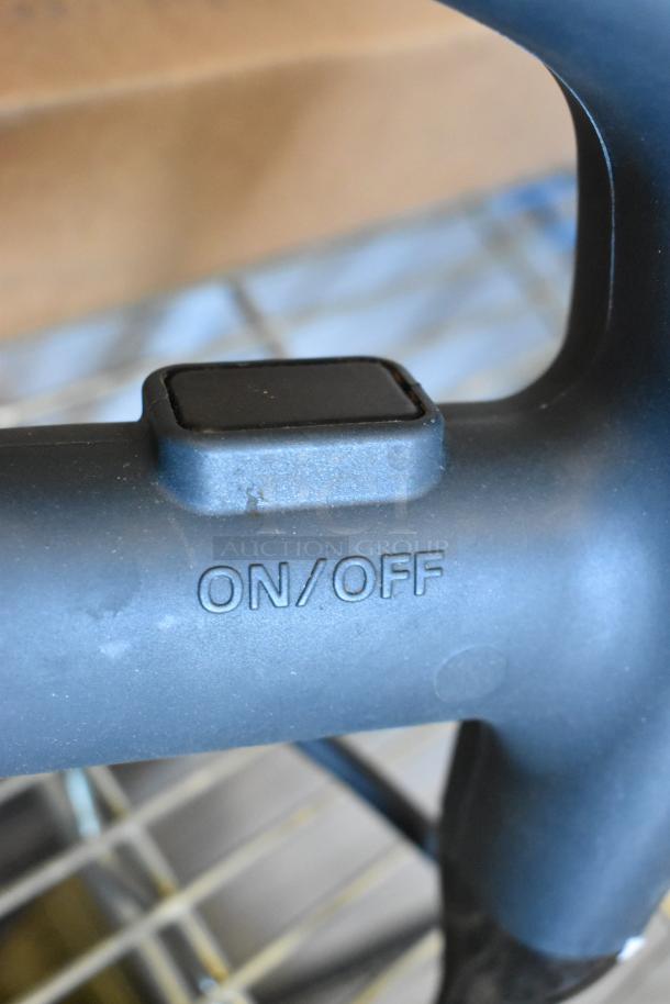 10" AvaMix immersion blender handle showing "ON/OFF" switch. Medium-duty, variable speed, 3/4 hp, 120V, 1 phase.