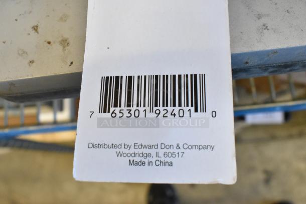 Barcode label for Edward Don & Company, Woodridge, IL 60517, Made in China, attached to a metal surface.