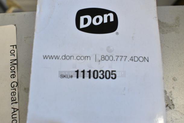 Label displaying Don logo, website, contact number, and SKU# 1110305, related to auction items Mako router and sandwich spreader.