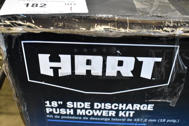 Hart 18" Side Discharge Push Mower Kit in original box, model details visible. New condition.