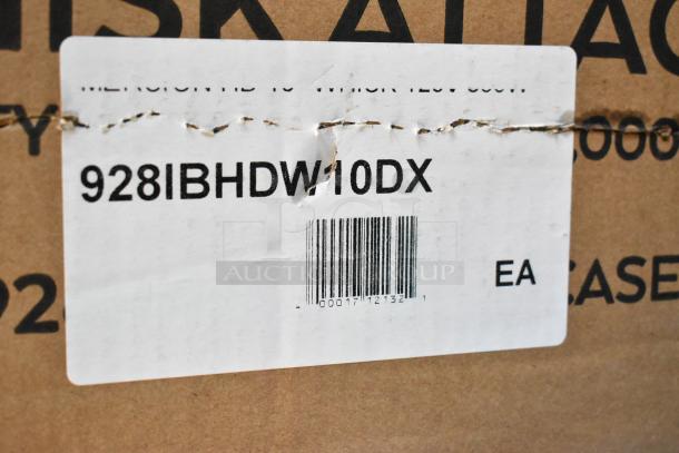 Box label for AvaMix 928IBHDW10DX Heavy-Duty Immersion Blender with 10" whisk, 1 1/4 hp, 120V, 1-phase. New condition.
