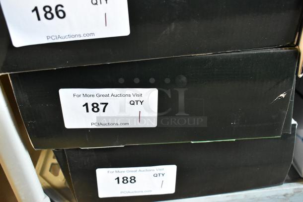 Boxes of AvaMix 928IBMD10DX immersion blenders with auction labels. New condition with minor packaging dents. 10-inch, 3/4 hp.