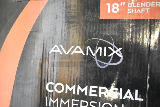 AvaMix 928IBHD18 18" Heavy-Duty Immersion Blender box, label shows model, 1 1/4 hp, 120V, new condition with scratches.