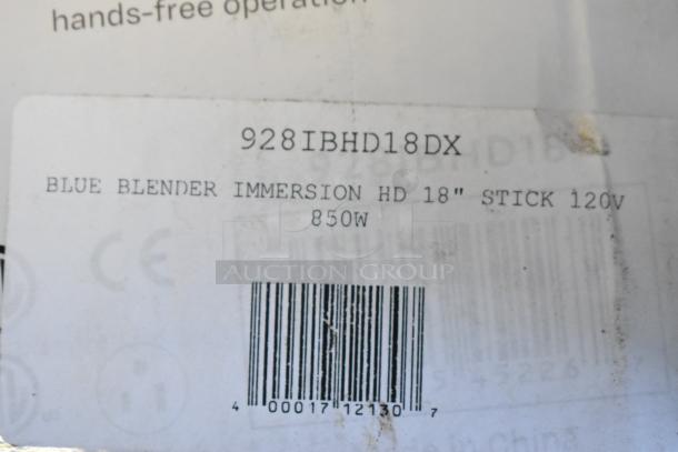 AvaMix 928IBHD18 18" Heavy-Duty Immersion Blender, 1 1/4 hp, Scratch and Dent, 120V, 1 Phase. Label shows 850W power info.