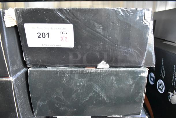 Boxes containing 2 new AvaMix 928IBHD18 18" heavy-duty immersion blenders. Scratch and dent condition. Label reads "201 QTY 2x".