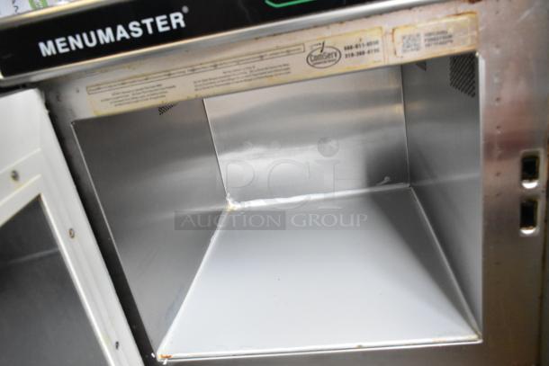 2018 Amana MRC30S2 stainless steel commercial countertop microwave oven, clean interior, Menumaster label, 208/240V, 1 phase.