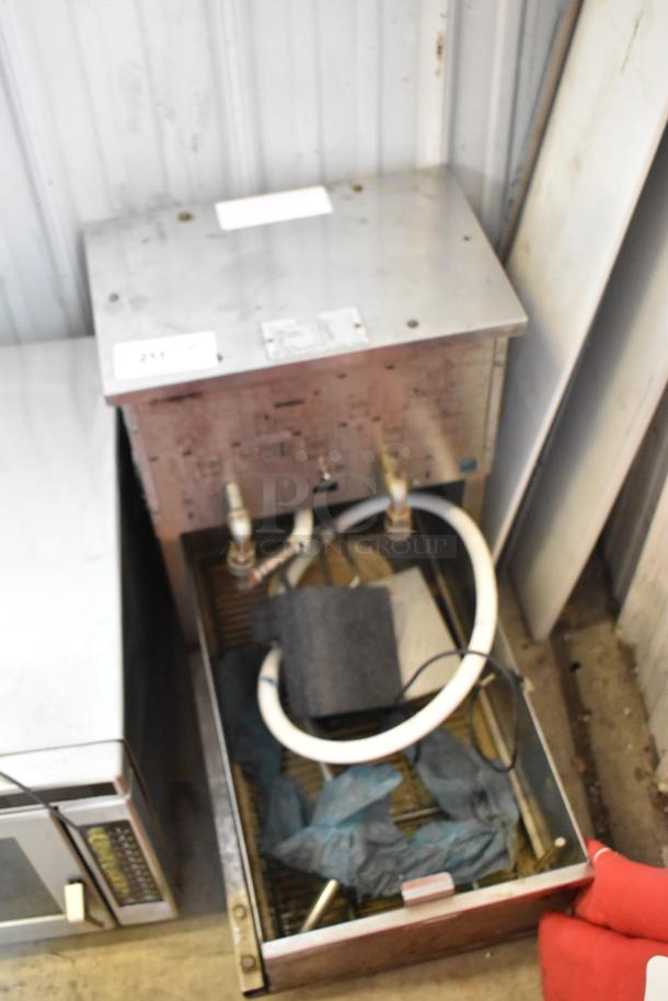 Pitco Frialator stainless steel fryer oil filtration system on commercial casters, 115 volts, 1 phase, visible wear.