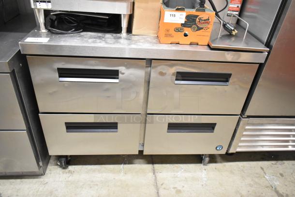 2018 Hoshizaki CRMF48-WD4 stainless steel 4-drawer work top cooler on casters, 115V, 1-phase, commercial grade.