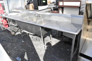 Stainless Steel 3 Bay Sink w/ Dual Drain Boards, Faucet and Handles. - Item #1218654