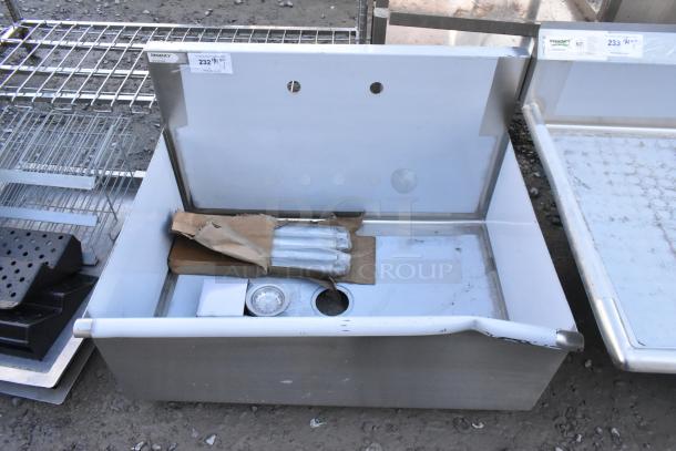 Brand new Regency 600S13624SB utility sink, 36"x24"x13", designed for 8" center faucet, with visible scratches and dents.
