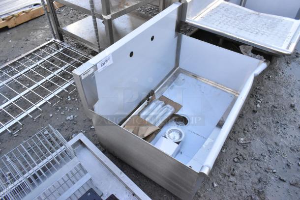 Brand new Regency 600S13624SB utility sink, 36"x24"x13", scratch and dent, for 8" center faucet, label visible.