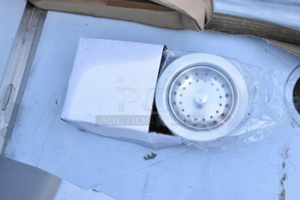 Brand new Regency 600S13624SB utility sink, 36"x24"x13", includes strainer. Minor scratches and dents, fits 8" center faucet.