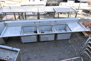 BRAND NEW SCRATCH AND DENT! Regency 600S32424224 Stainless Steel 3 Bay Sink w/ Dual Drain Boards. No Legs. - Item #1218711