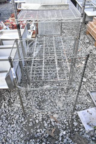 Chrome finish 3-tier wire shelving unit, sturdy and spacious, with visible marking "236". Buyer must dismantle for shipping.