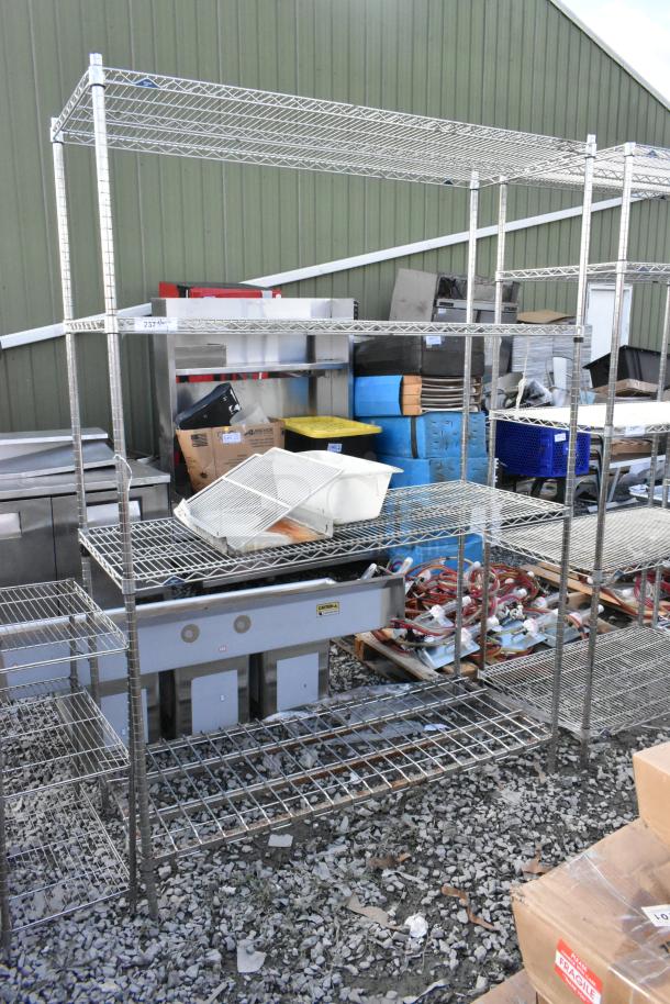 Chrome finish 4-tier wire shelving unit, large size, sturdy, suitable for heavy storage, buyer to dismantle, freight needed.