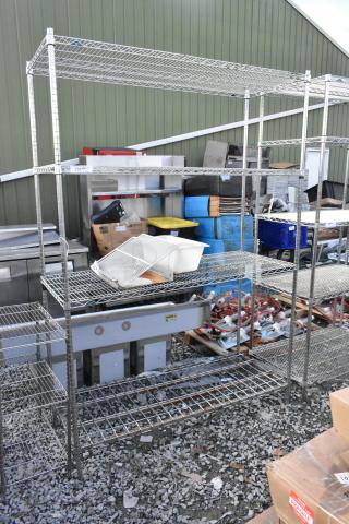 Chrome finish 4-tier wire shelving unit, large size, sturdy, suitable for heavy storage, buyer to dismantle, freight needed.