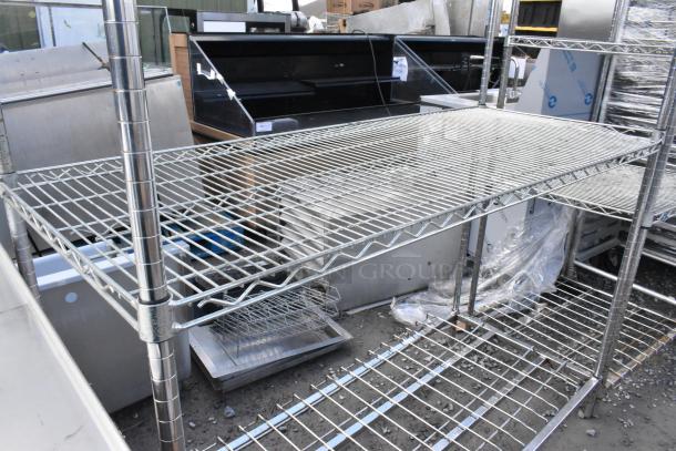 Metro chrome finish 4 tier wire shelving unit, durable design. Buyer must dismantle for shipping.