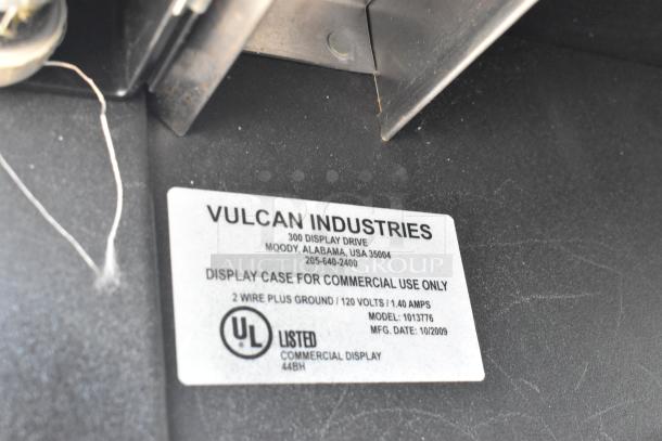 Vulcan 1013776 metal commercial display rack label, UL listed, for 120 volts, manufactured 10/2009.