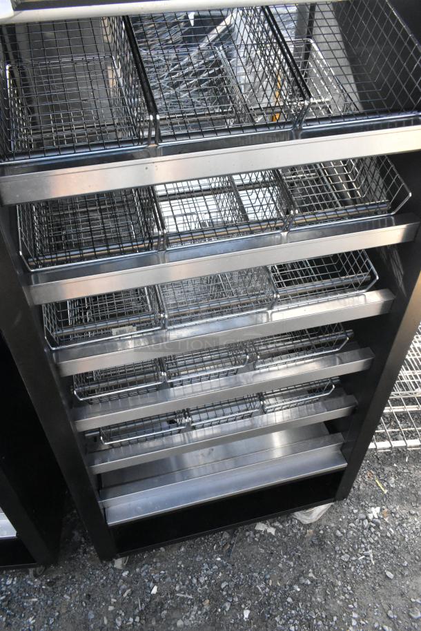 Vulcan 1013776 commercial bakery display rack with metal baskets, on casters. Sturdy metal construction, excellent condition.